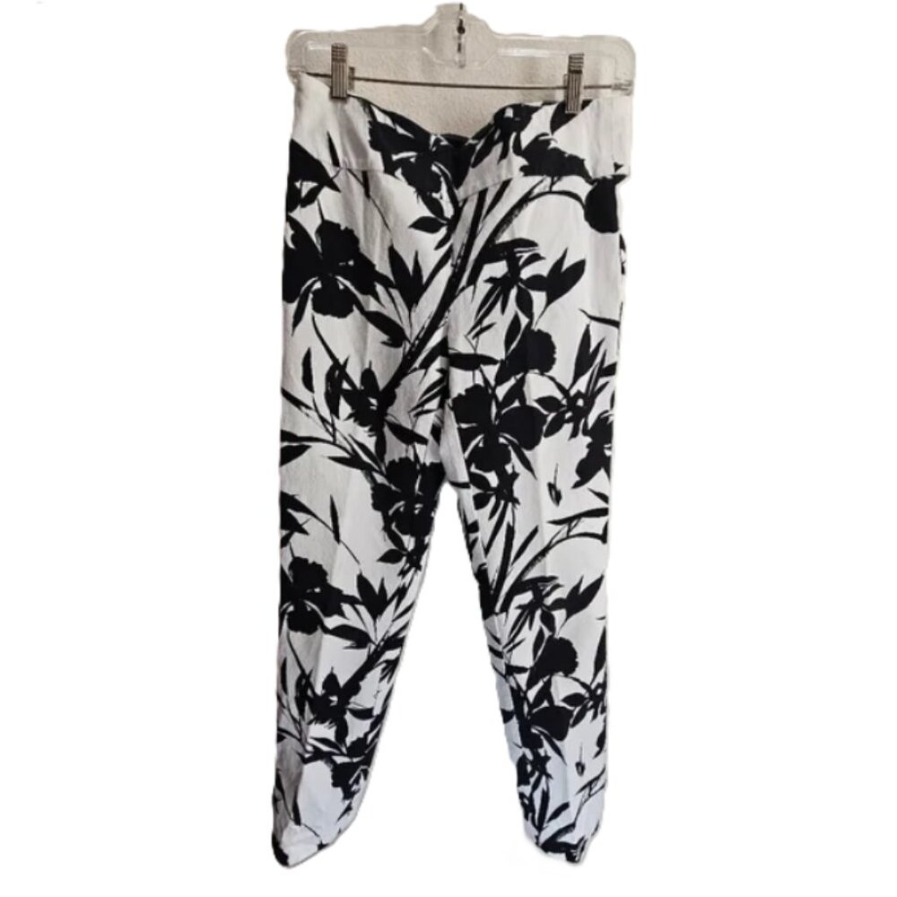 Soft Surroundings La Medina Stretch Pull-On Pants White Black Floral  size S